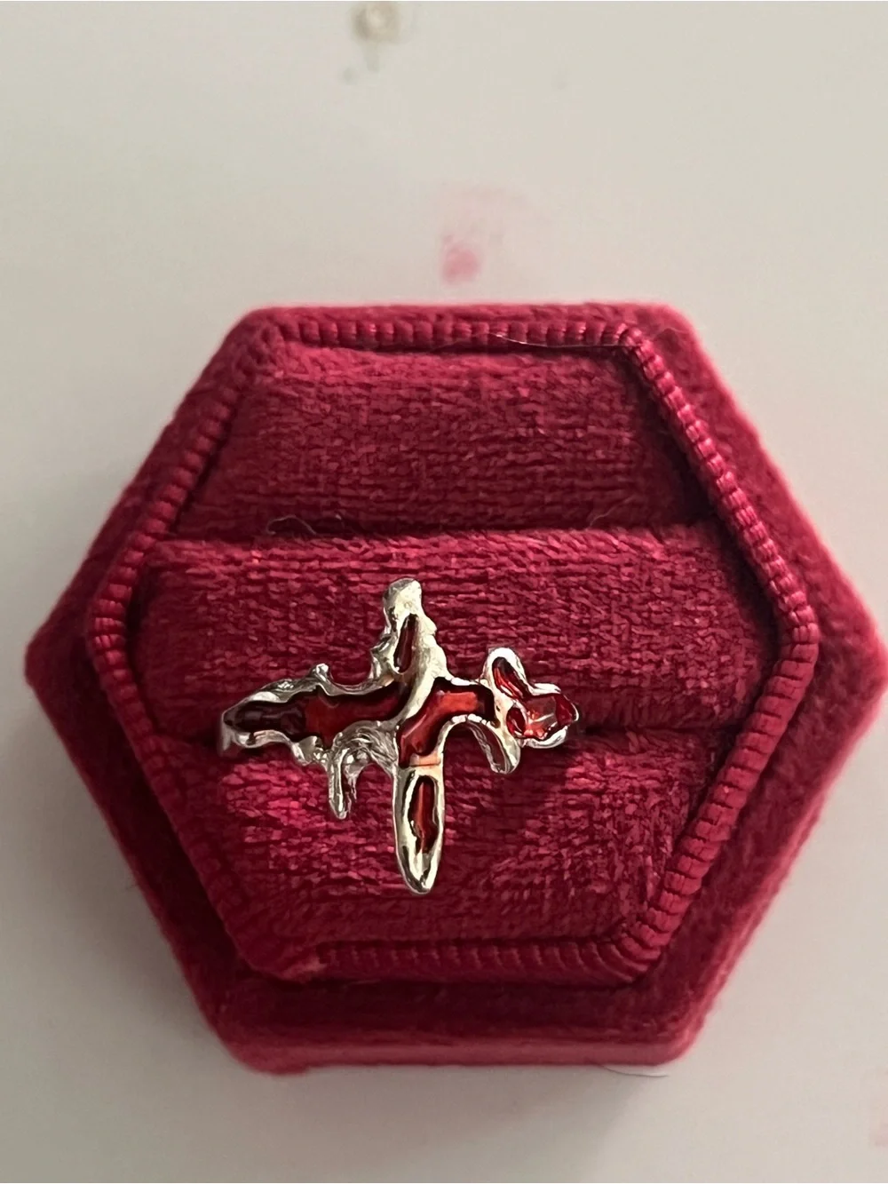 Vintage/Gothic Design Silver/ Red Punk Design Ring Adjustable Size 6-9